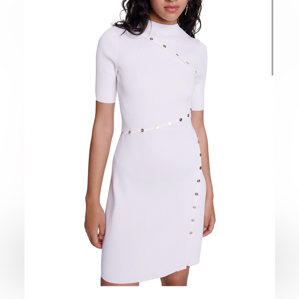 Chic Asymmetrical White Dress with Button Accents